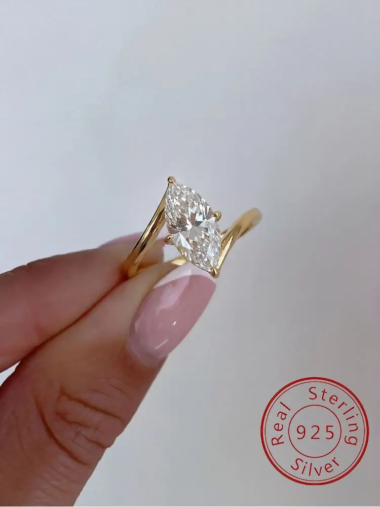 925 Sterling Silber Mode Luxus Twisted Arm Marquise Zirkon Ring Für Frauen, Verlobung, Hochzeit Hohe Qualität Edlen Schmuck