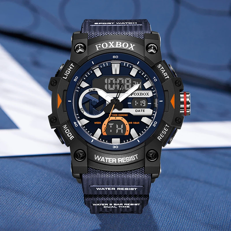 LIGE FOXBOX Fashion Military Watches for Men Casual Sport Chronograph Alarm Waterproof Clock Date Dual Digital Display Man Watch