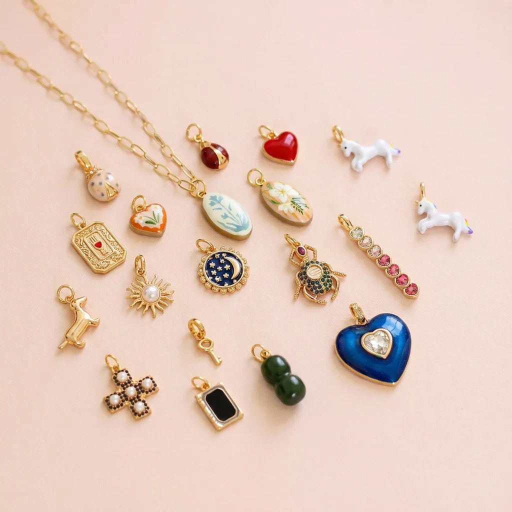 Fashion Cartoon Handmade Love Heart Animal Pendant DIY Flamingo Unicorn Charm Gold Plated Color Preserved Jewelry Accessrics