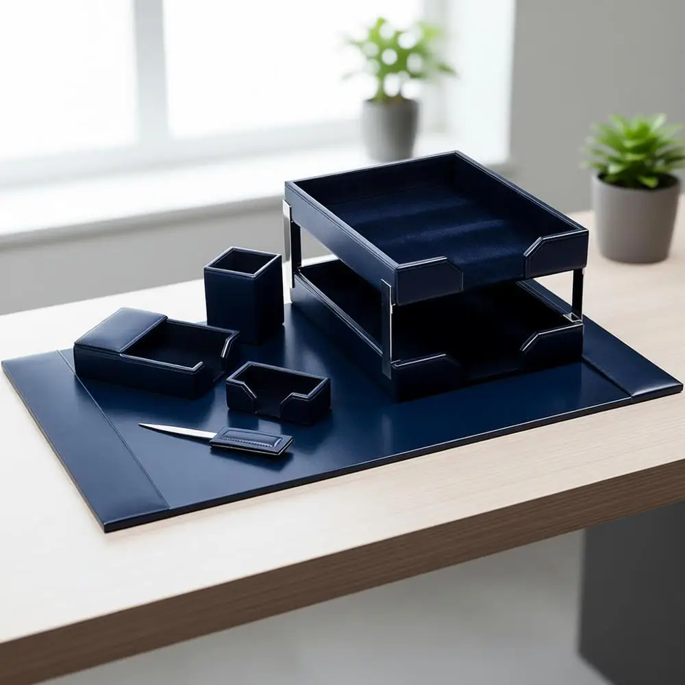 

Набор для руководителя из темно-синей кожи с 8-предметным комплектом аксессуаров-органайзеров