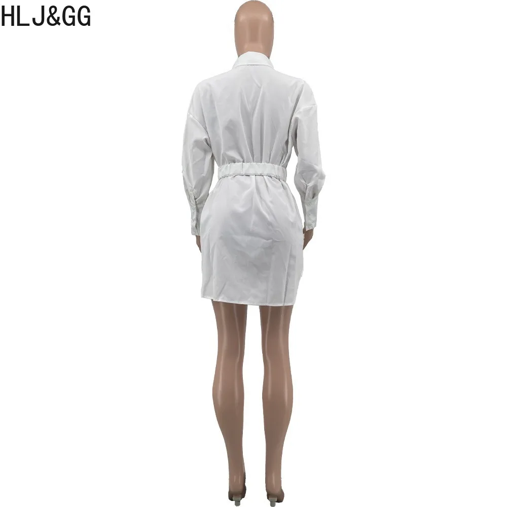 HLJ & 227-Mini robe corset à manches longues et col en V profond pour femme, robes élégantes, couleur unie, mode éducative, blanche, mince