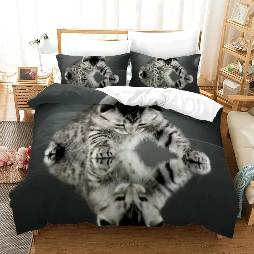 Set Sprei 3D Motif Kucing Lucu, Selimut, Sarung Bantal, Dekorasi Rumah, Ukuran Single, Double, Twin, King, Queen