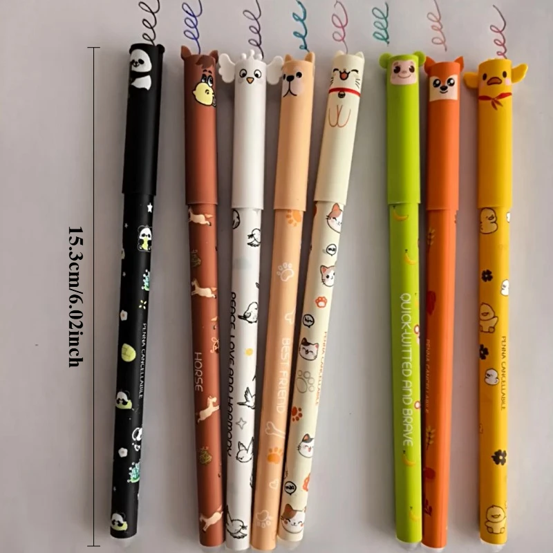 Ein Set mit 8 tierförmigen, radierbaren Gelstiften mit einer 0,5-mm-Feinspitze, perfekt zum Notieren und Schreiben, süße Stifte. – Detail 3