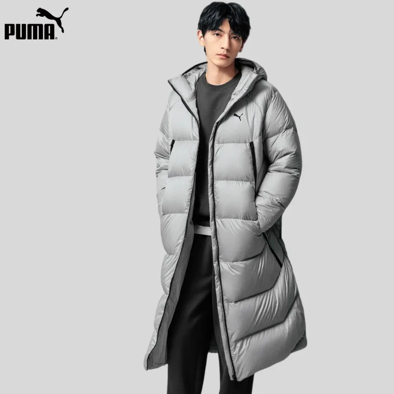 Puma Down Jacket Men's, Winter Solid Color Long Hooded Down Jacket Windproof and Cold Warm Casual Wear 691080-63