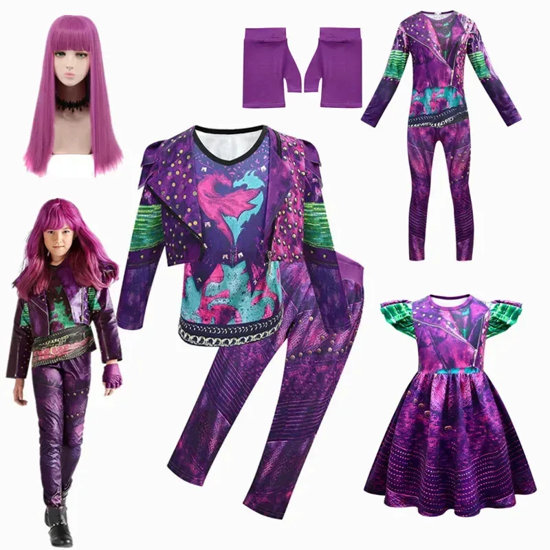 

l2025l Детский карнавальный костюм на Хэллоуин «Пощадки 3 Mal», детский костюм для девочек Evie Fantasia, рождественская одежда, парик, день рождения, Хэллоуин