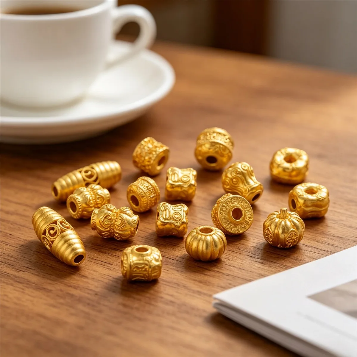 Brass 24K Gold Tone Hollow Leaf Cloud Gourd Spacer Beads DIY Lucky Jewelry Findings