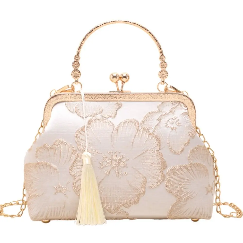 White Chinese Style Handbag High Quality Silk cloth Chinese Style Tassel Shoulder Bag Elegant Women\'s Bag