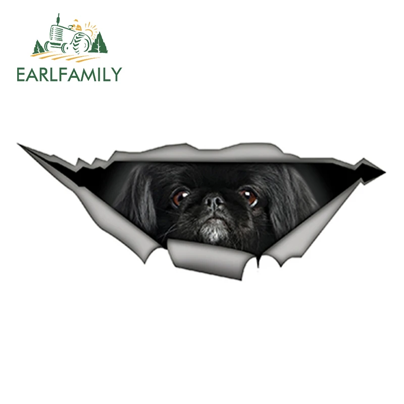 EARLFAMILY 15cm x 6cm Black Pekingese Car Sticker Funny Pet Decal Creative Modified Waterproof 3D Car Styling Stickers
