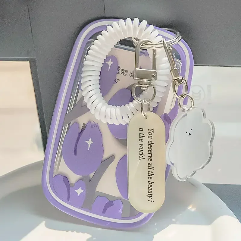 Purse Tulip Photocard Holder Cartoon Cards Cover with Keychain Students Card Protectors ID Bank Cards Case Bags