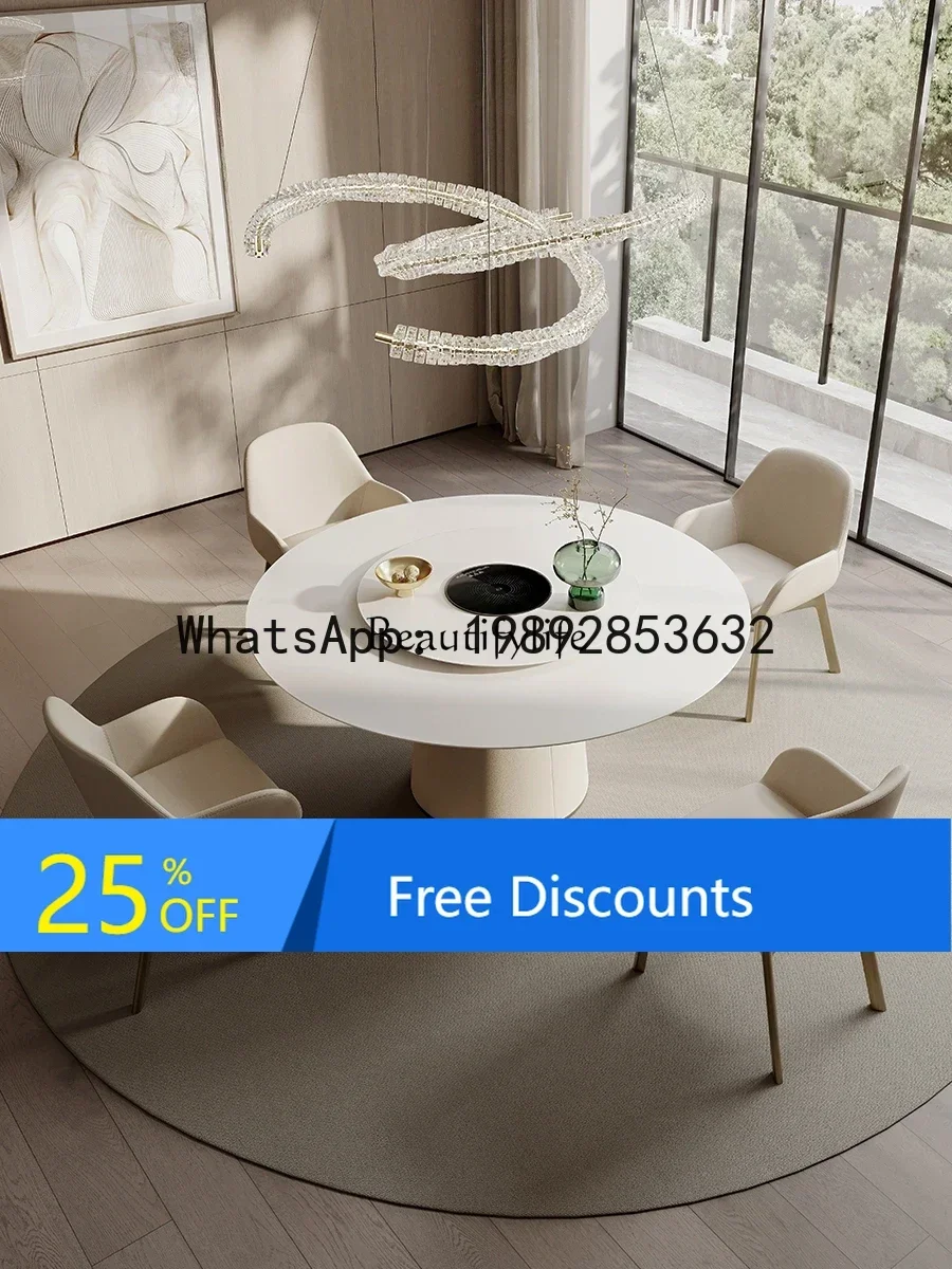 High-end atmospheric induction cooker luxury stone dining table villa household large flat electric round dining table