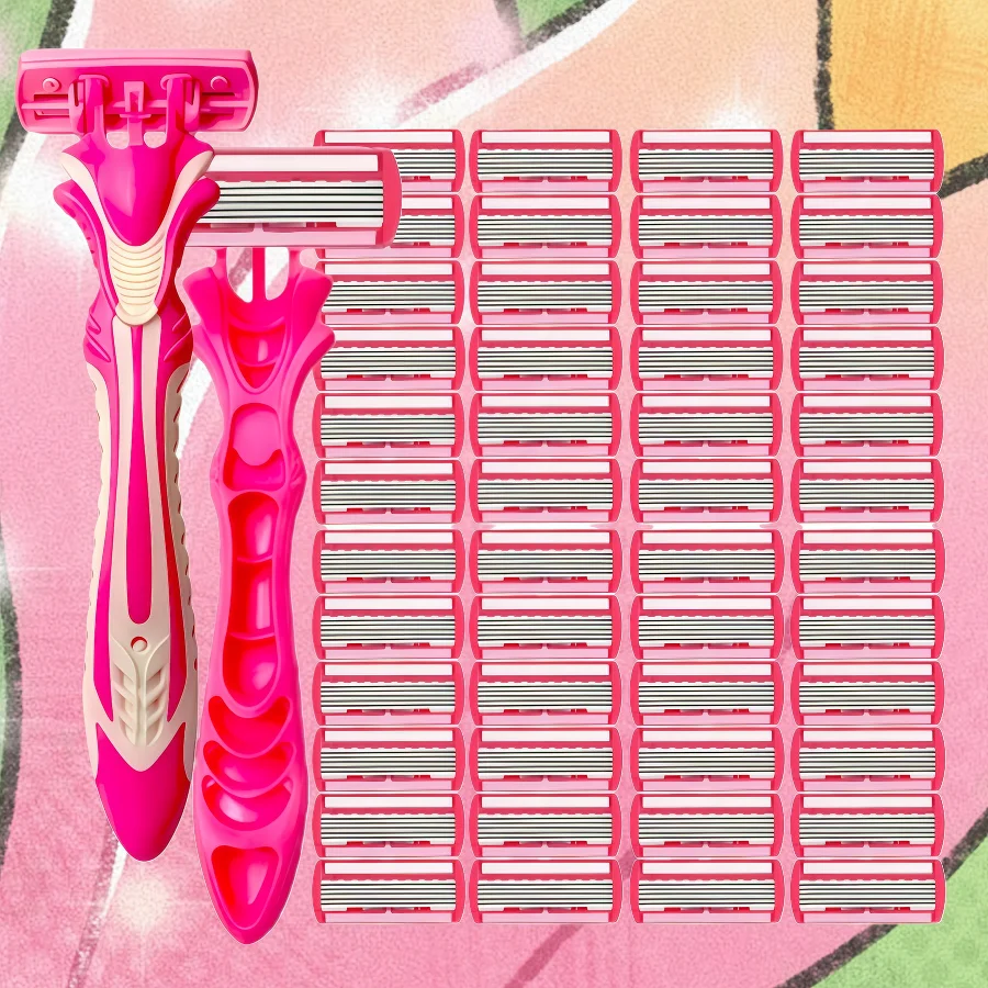 1 Handle + 3/6/24 Blades/ Men And Women Body Hair Safety Bikini Aloe Strip Razors Blade Set Female Shavers Replacement Heads
