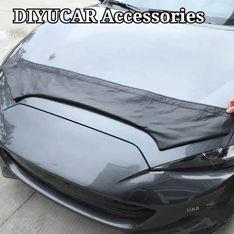 Für Mazda MX-5 MX5 ND Miata 2016-2025 Leder-Motorhaubenabdeckung Sandblocker Steinschlagschutz Motorhaubenschutz-Set Außenzubehör