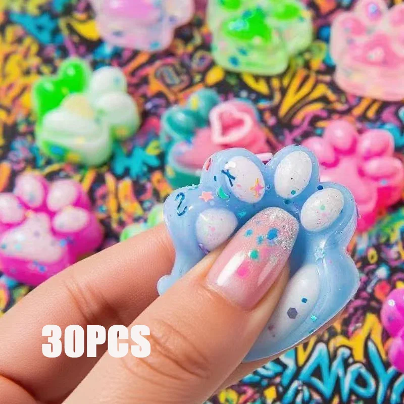 

10Pcs Cute Cat Paw Mochi Squishy, Portable Hand Fidget for Daily Relaxation Soft Glitter Stress Relief Squeeze Toy,