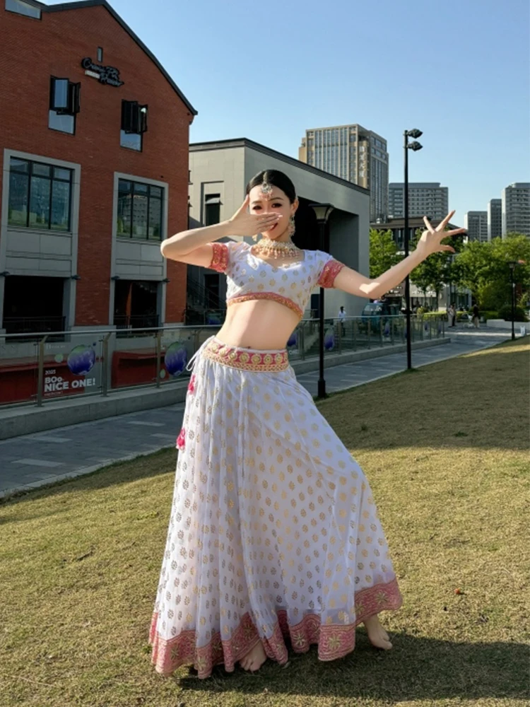 2025 trajes de dança indiana feminino topo grande balanço dança do ventre bollywood dança palco desempenho roupas festival dql10762l