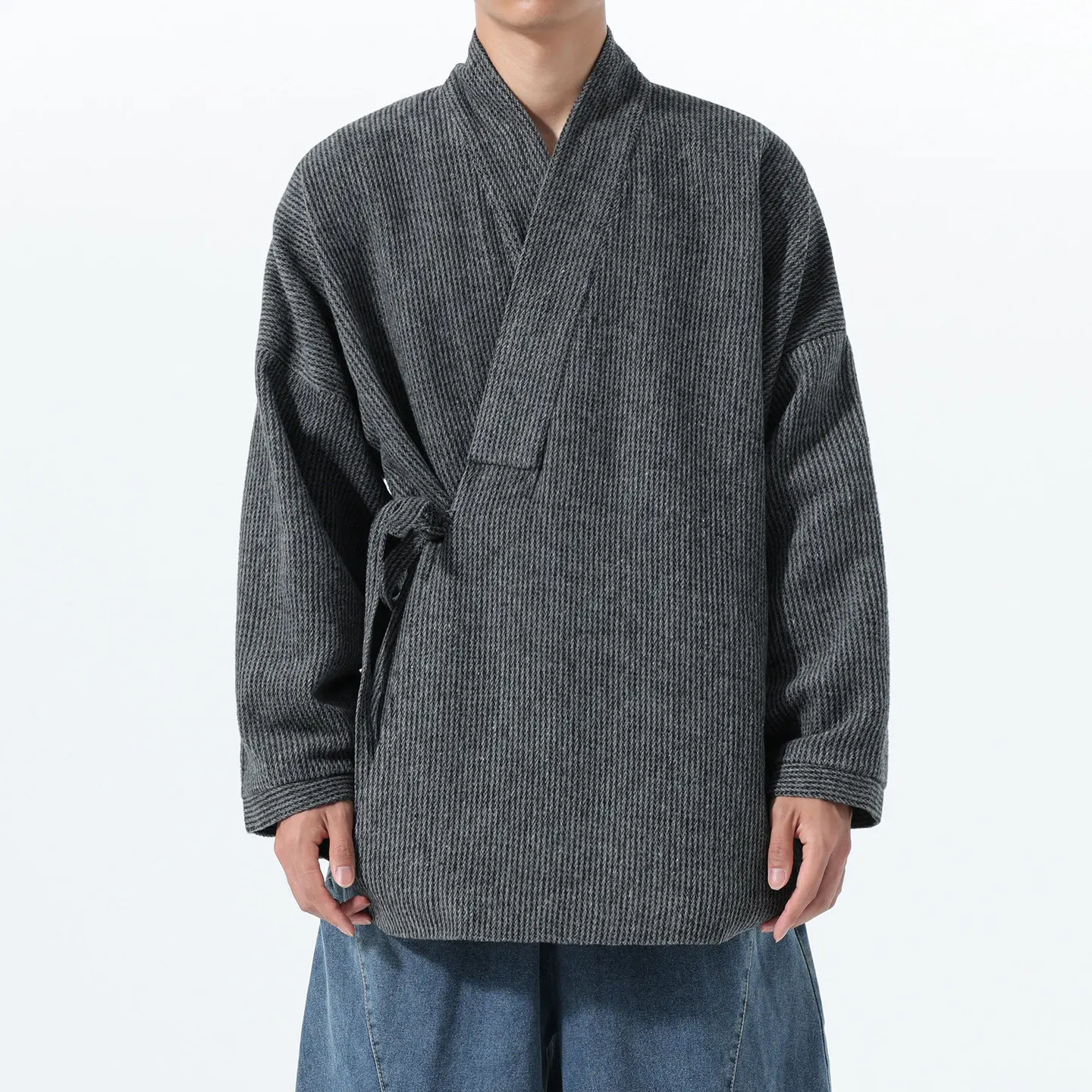 Jacket Men's Autumn Winter Chinese Hanfu Parkas Tang Dynasty Cross-Collar Traditional Woolen Coat Mens Vintage Casual Outerwear