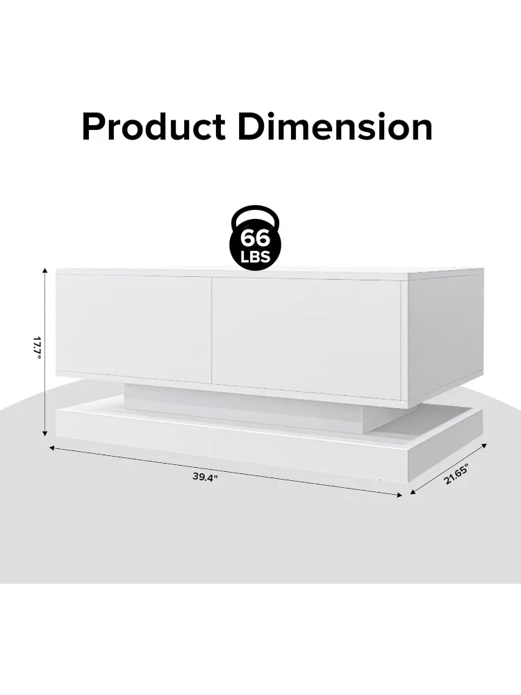 Coffee table white High-brightness coffee table with 16 colors of LEDs Coffee table with drawers 4 flashing modes