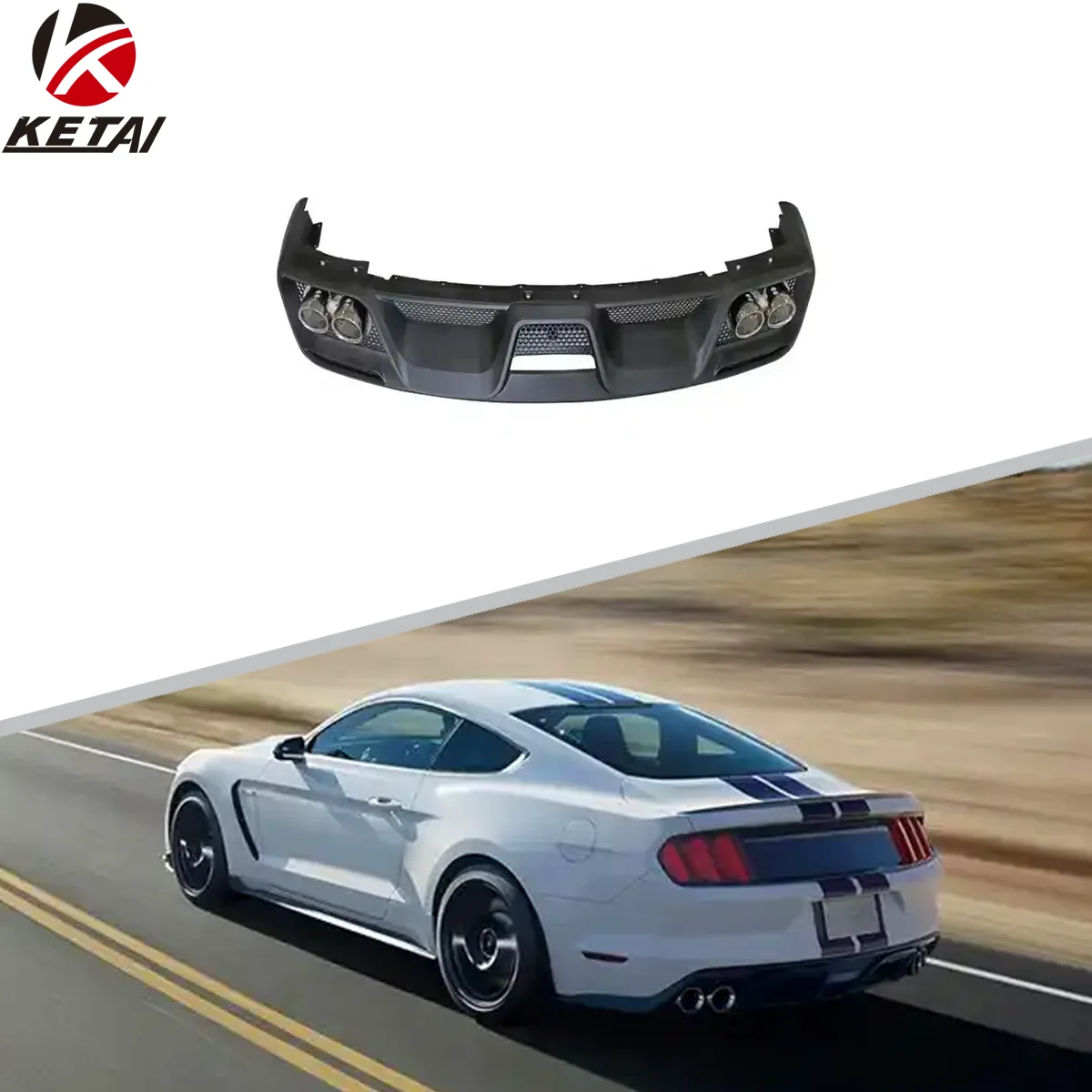 

GT350 Style Car Bumper Rear Diffuser Lip With Tail Tips Pipe for Mustang 2015-2017