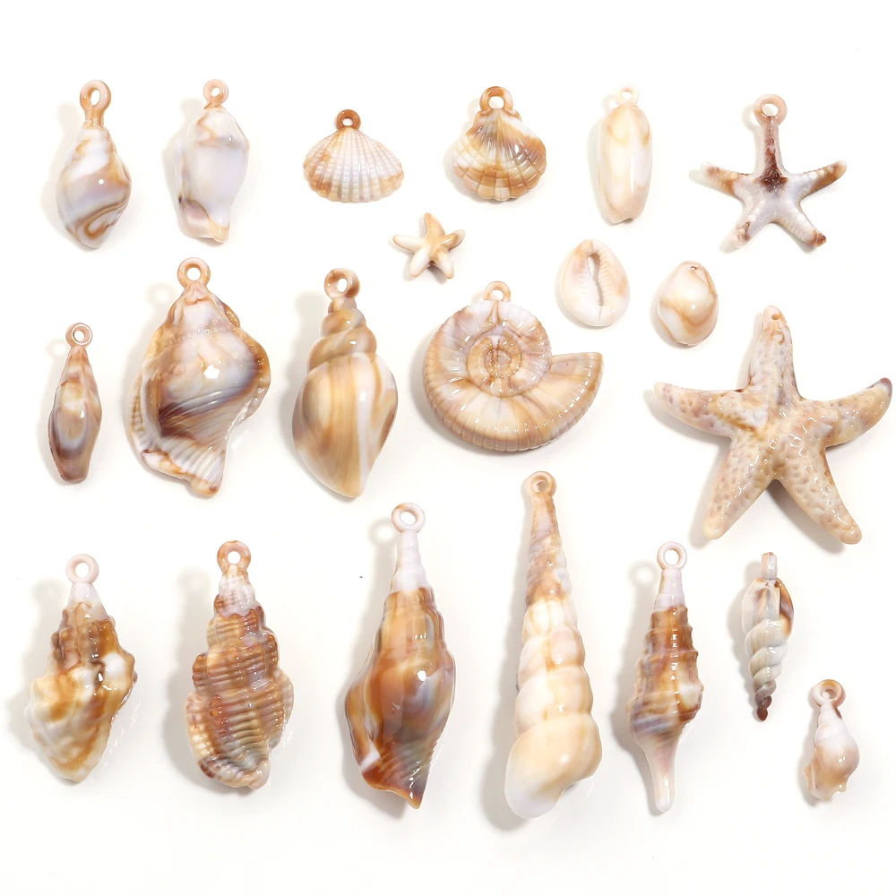 10-100pcs Natural Shell Acrylic Charms Ocean Conch Starfish Seashell Pendants For Jewelry Making DIY Bracelets Keychain Supplies view 2