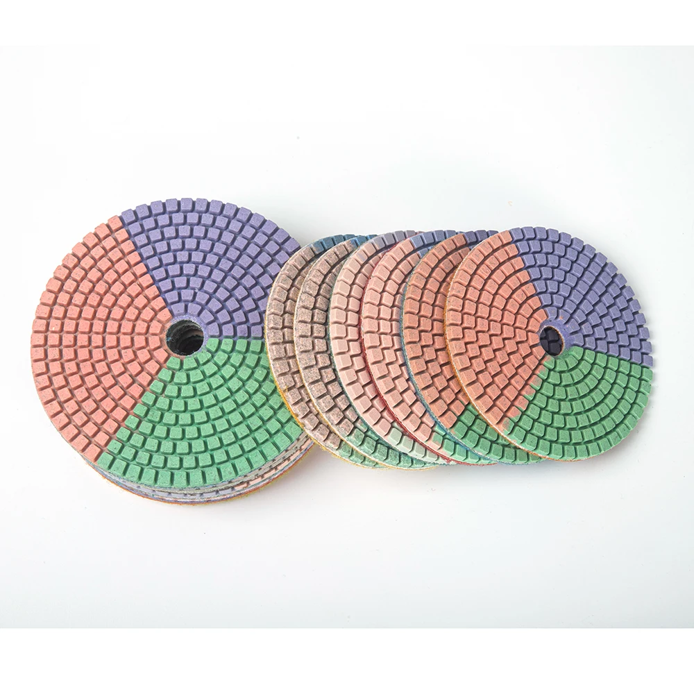 4 Inch 100mm 3-Colors Wet Diamond Polishing Pads Granite Abrasive Polishing Tool Stone Marble Concrete Floor Grinding Sheet Disc