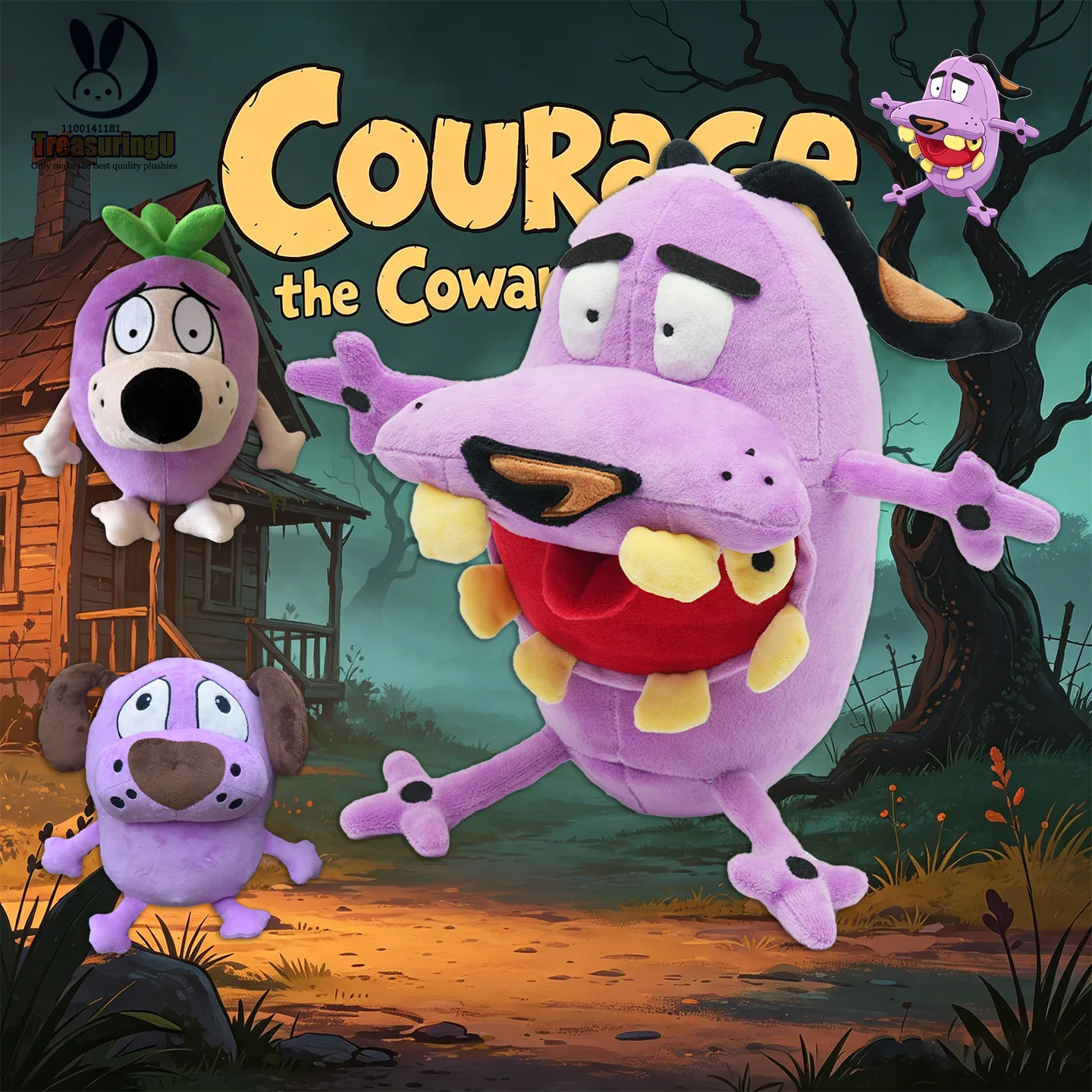 TreasuringU Courage the Cowardly Dog Plush Toys Cute Cartoon Purple Dog Stuffed Dolls Sofa Soft Pillow Birthday Gifts