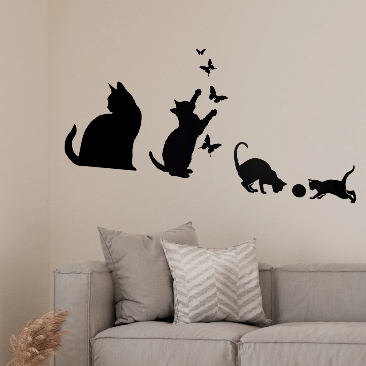 4 pcs Cats Playing Wall Sticker Cat Scratching butterfly Kitten Playing Ball Wall Decoration Art Sticker Waterproof Self-Adhesiv