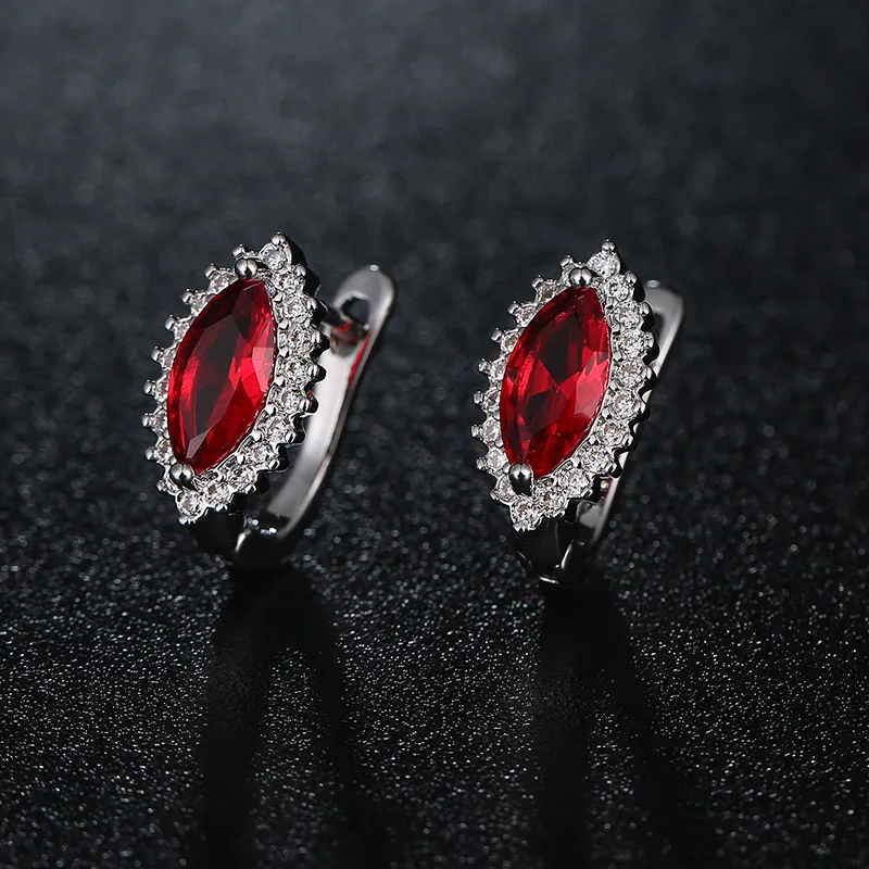 

Pear Cut Created Red Ruby Garnet 925 Sterling Silver Waterdrop Hoop Earring for Woman Fashion Gemstone Jewelry Christmas Gift