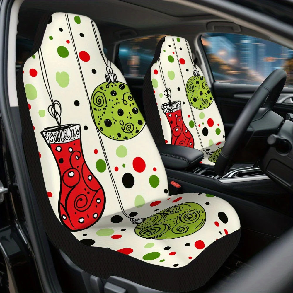 2pcs Christmas Ornament Dot Design Universal Car Seat Cover Set For Most Cars – Premium Quality, Stylish, Durable Seat Protector