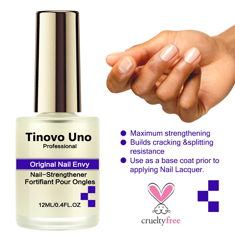 Tinovo Uno Nail Strengthener Extra Strength Base Coat Nail Lacquer 12ML Natural Dry Repair Nail Art Treatment Manicure Pedicure