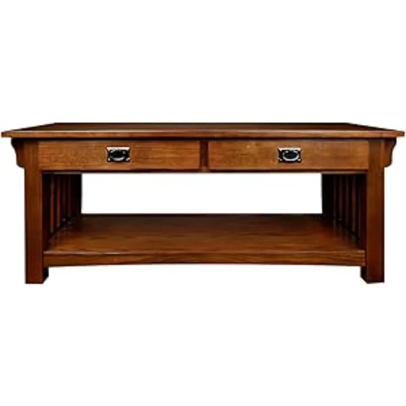 8204 Mission Impeccable Coffee Table for Living Room, Two Drawers and Shelf, Made with Solid Wood, Medium Oak Finish