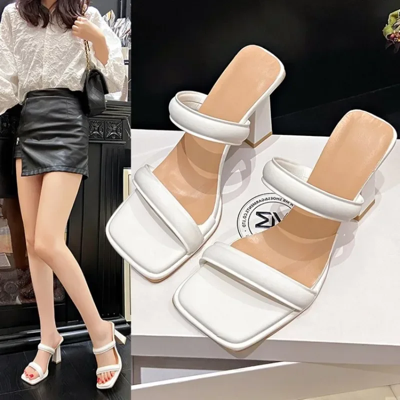 2024 New Designer Summer Pumps Slippers Sandals Shoes Women High Heels Square Toe Sandal Lady Shoes High Heels Women