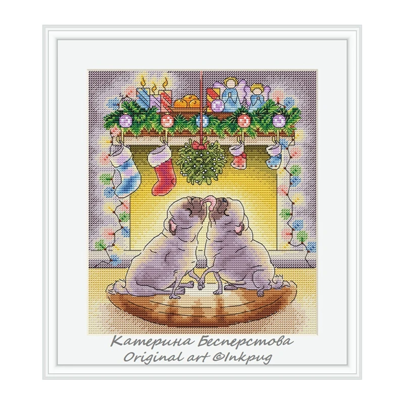 

Cross-stitch set, Pug Dog, Merry Christmas, Pass the time at home, hand embroidery material package