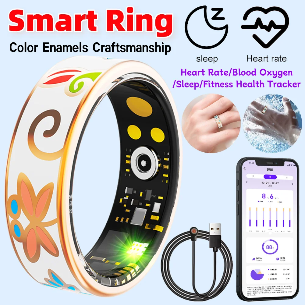 

Умное кольцо с цветной эмалью, мастерство, кольцо для здоровья, пульсометр SPO2/BP, мониторинг сна, фитнес-трекер, кольцо, монитор здоровья