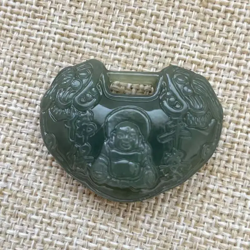 Natural Hetian Jade Green Translucent Buddha Amulet Pendant Necklace Women