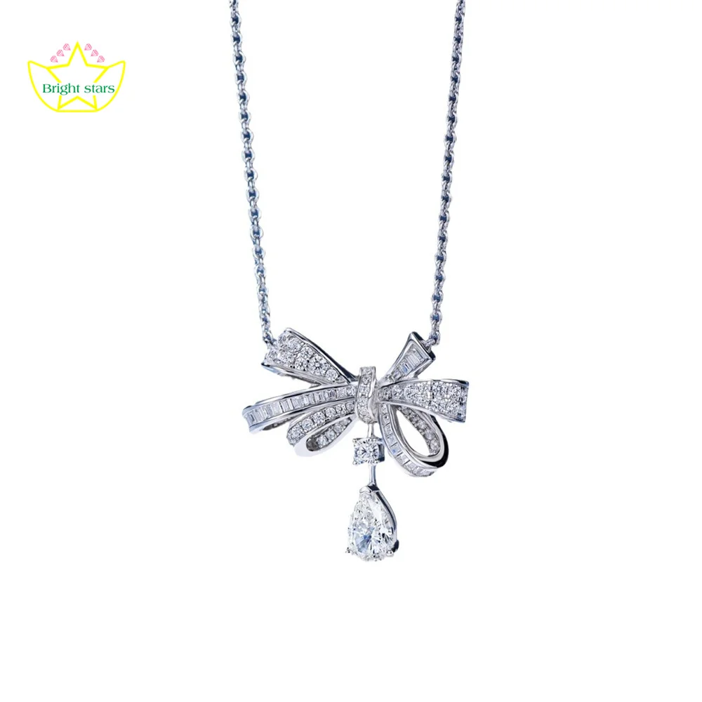 

Яркое колье StarsS925 из стерлингового серебра с бантом и каплями воды, полное бриллиантовое ожерелье, платиновая элегантная цепочка на ключицу