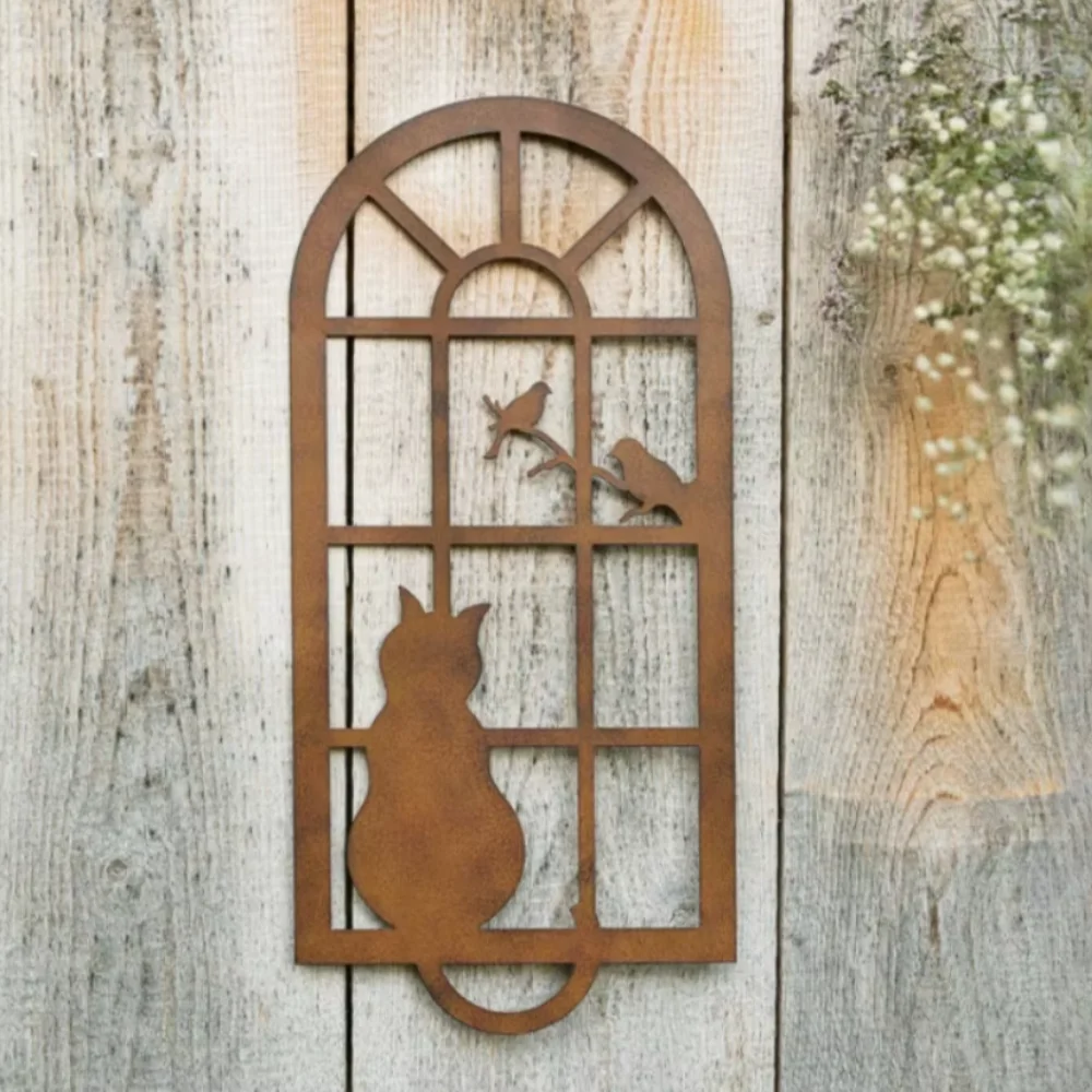 Iron Antique-style Kitten Window Ornaments Perfect for Adding a Whimsical Touch to Your Garden with Vintage and Rustic Appeal