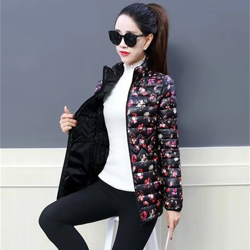 

Fashion Middle-Aged Elderly Women's Cotton Clothes New Autumn Winter Jackets Printed Thin Down Cotton Coats Pikes Tops