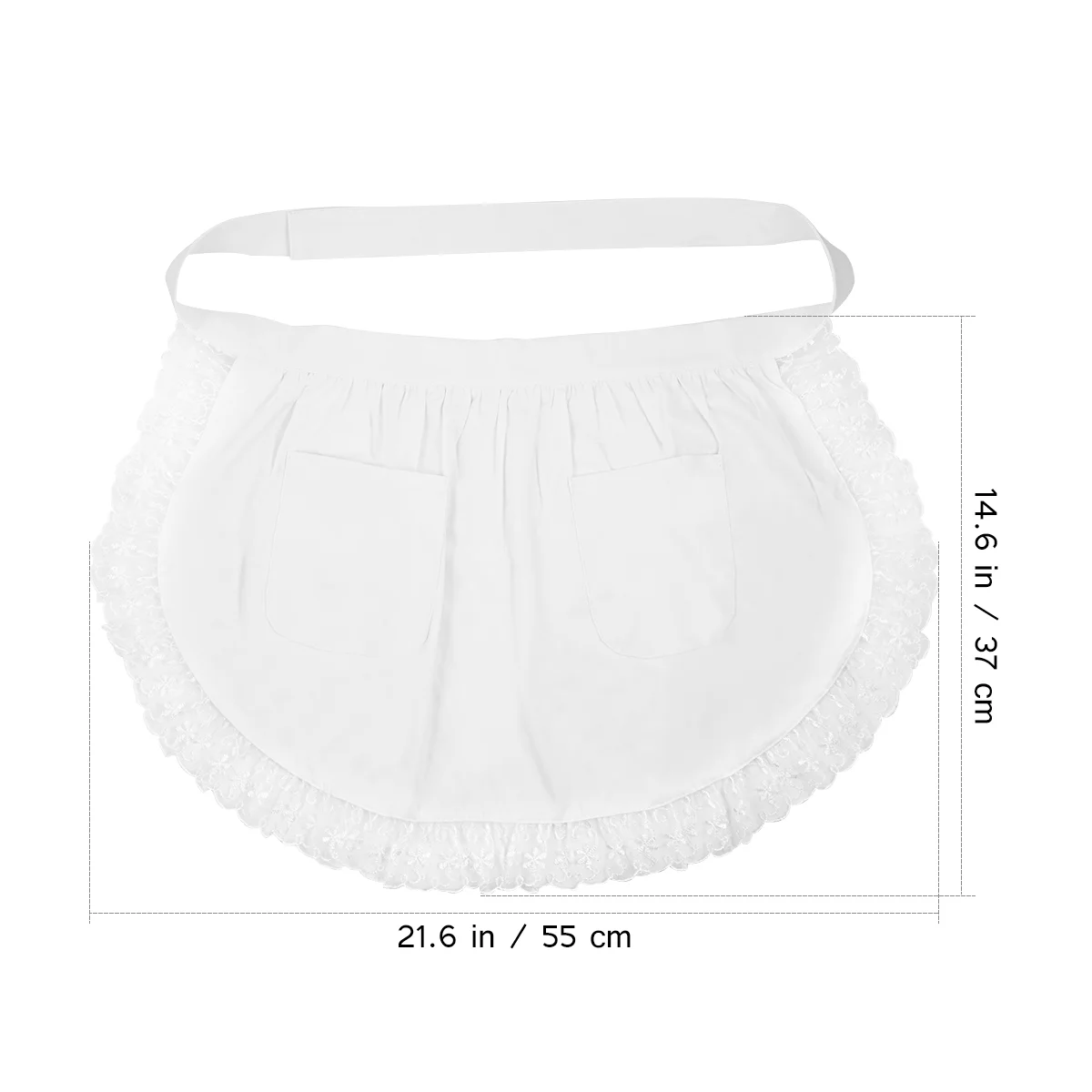 BESTONZON 1PC Cotton Waist Apron Lace Short Apron with Pockets for Maid Waitress Servant White cotton apron