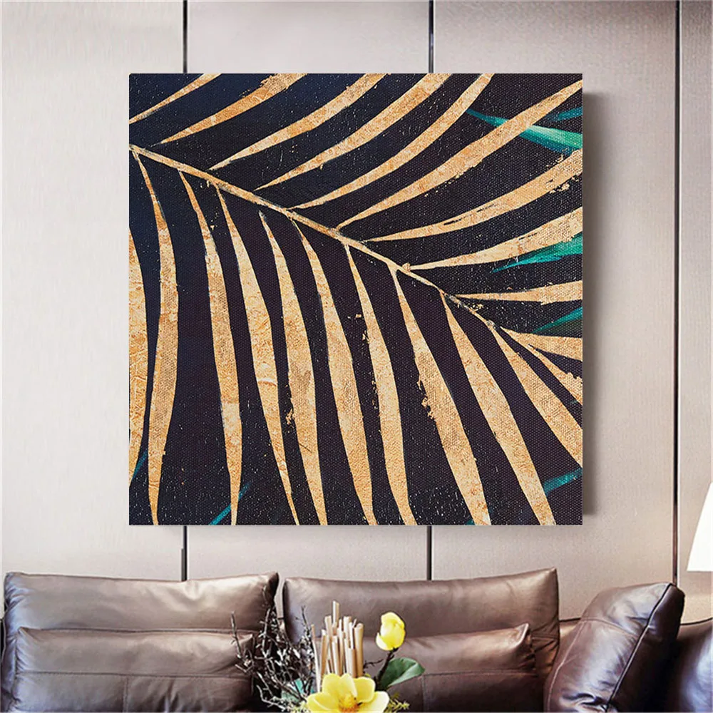 

Nordic Canvas Art Hand Painted Modern Golden Palm Leaf Oil Painting Tree Leaf Picture Wall Art For Living Room Decor Home Indoor