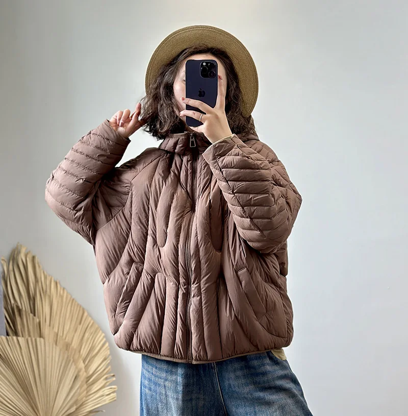 Schinteon Women Ultralight 90% White Duck Down Jacket Over Size Loose Casual Autumn Winter Outwear Vintage Coat Hood 2026 New