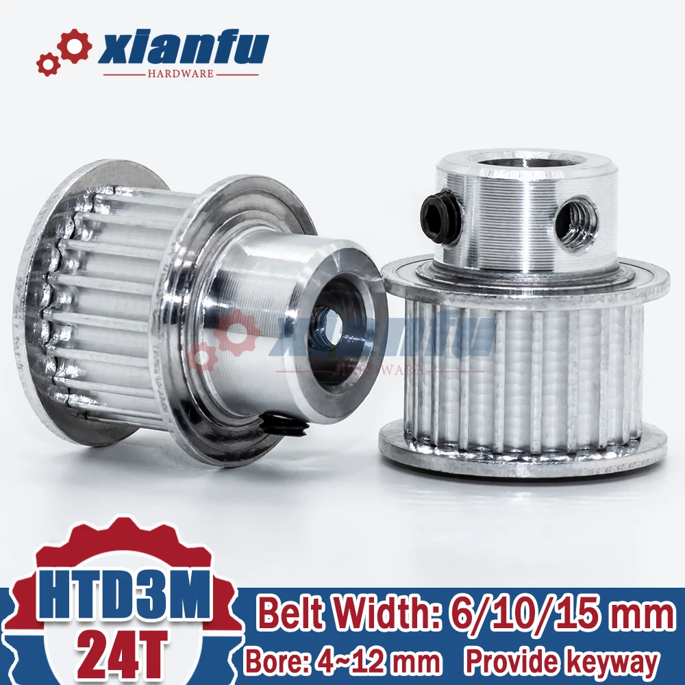 HTD3M 24 Teeth Timing Belt Pulley 3M BF Type Bore 4/5/6/7/8/10/12mm Width 6/10/15mm Synchronous HTD 24T Aluminum Wheel 24Teeth