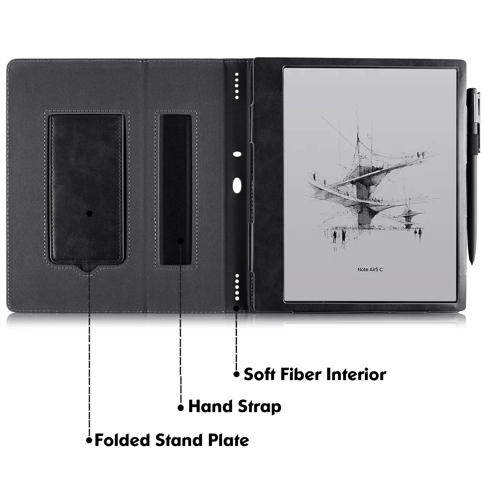 Boox Note Air 3/4/5 C Case | with Auto Sleep/Wake | Built-in Foldable Stand & Hand Strap | PU Leather Sleeve Cover - view 4