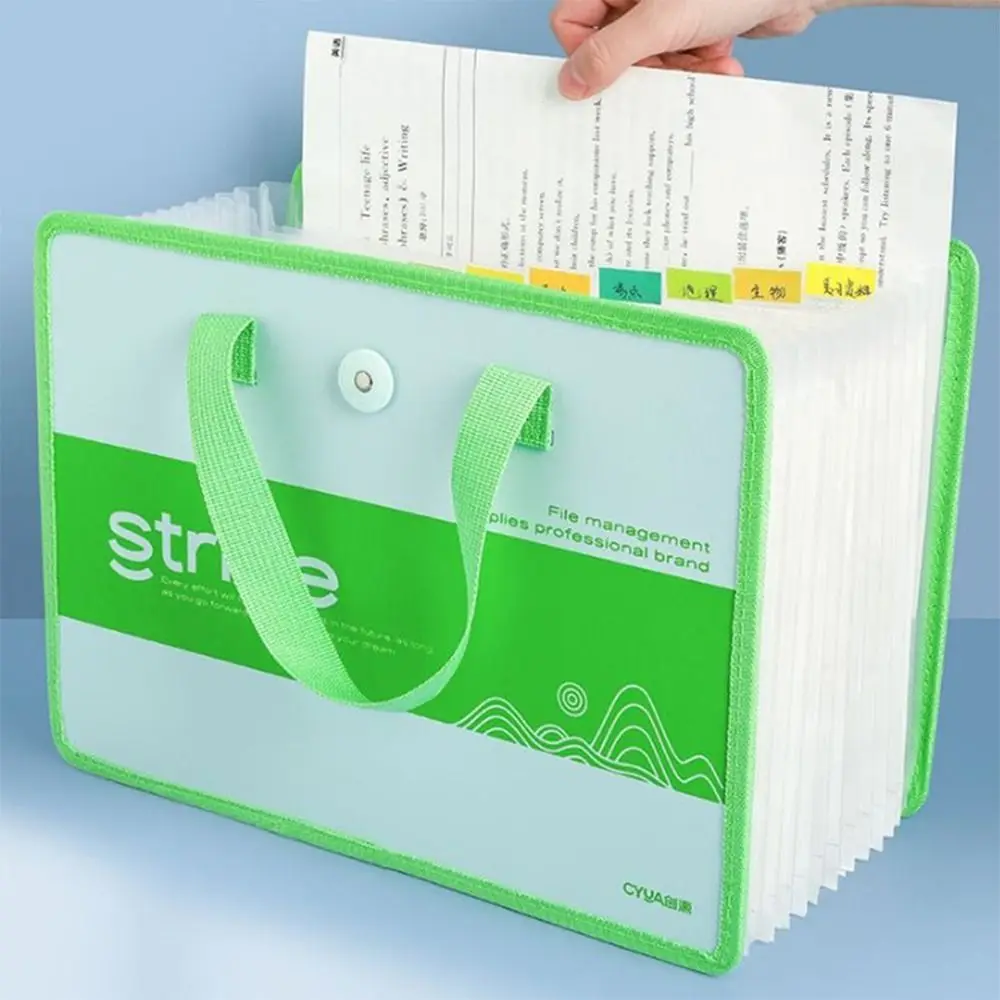 

13 Layers A4 File Folder Large Capacity Portable Classification File Bag Tie Strap Design Test Paper Storage Bag Students