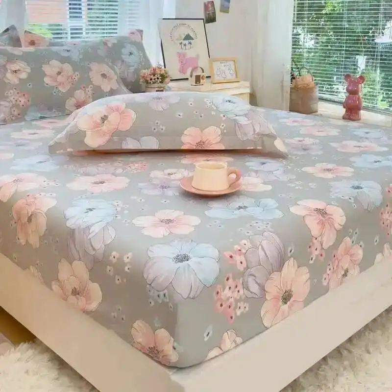 1PC 100% Cotton Floral Fitted Sheet - Single/Queen/King Size, Breathable Mattress Cover For Double Beds (No Pillowcase) - Image 2