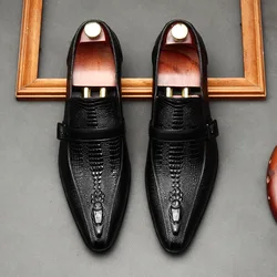 HNXC Mens Penny Loafer Shoes Genuine Leather Black Brown Crocodile Pattern Wedding Party Dress Shoes Men Casual Leather Shoe