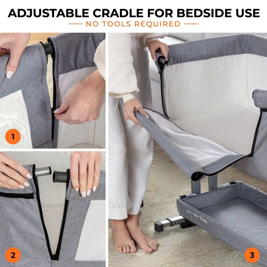 سرير أطفال، نائم بجانب السرير للرضع حديثي الولادة، سرير أطفال للنوم الآمن، سرير محمول سهل الطي مع سلة تخزين