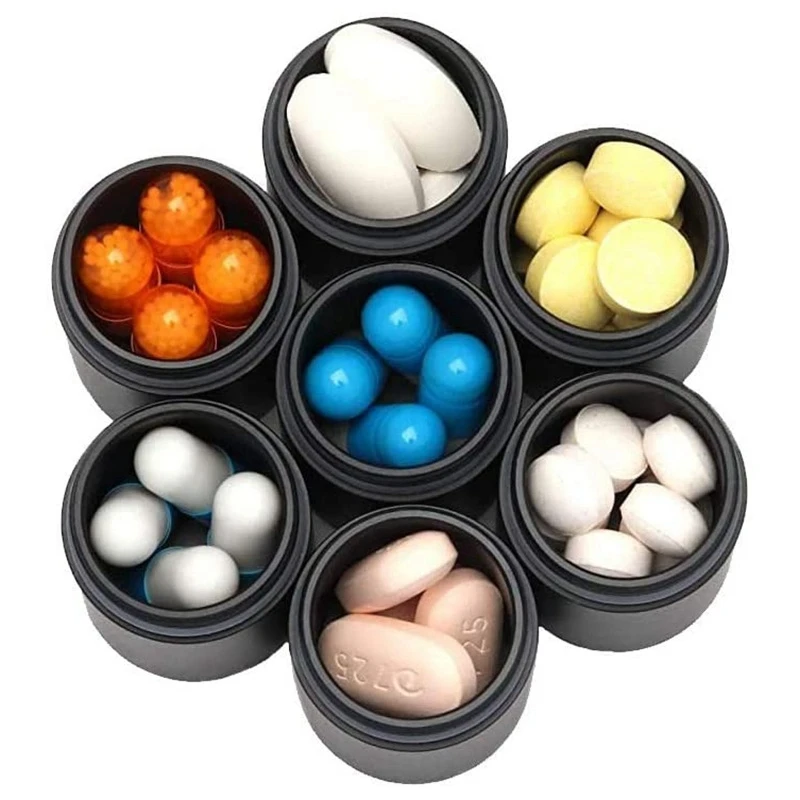 블랙 메탈 알약 상자 정리함, 7 일 알약 정리함, 방수 비상 키체인 알약 거치대 약 케이스