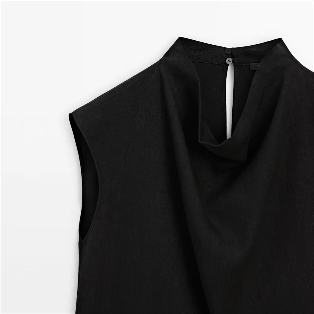 COS LRIS Summer New MassimoDutti Cool and White Noise Minimalist Style Fashionable Design Sense Stand up Collar Sleeveless Shirt