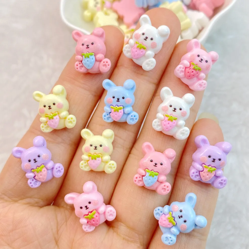 20pcs neue süße Harz kleine Erdbeer Kaninchen versand kostenfrei flache Rückseite Ornament Schmuck machen Maniküre Haar bekleidung Zubehör
