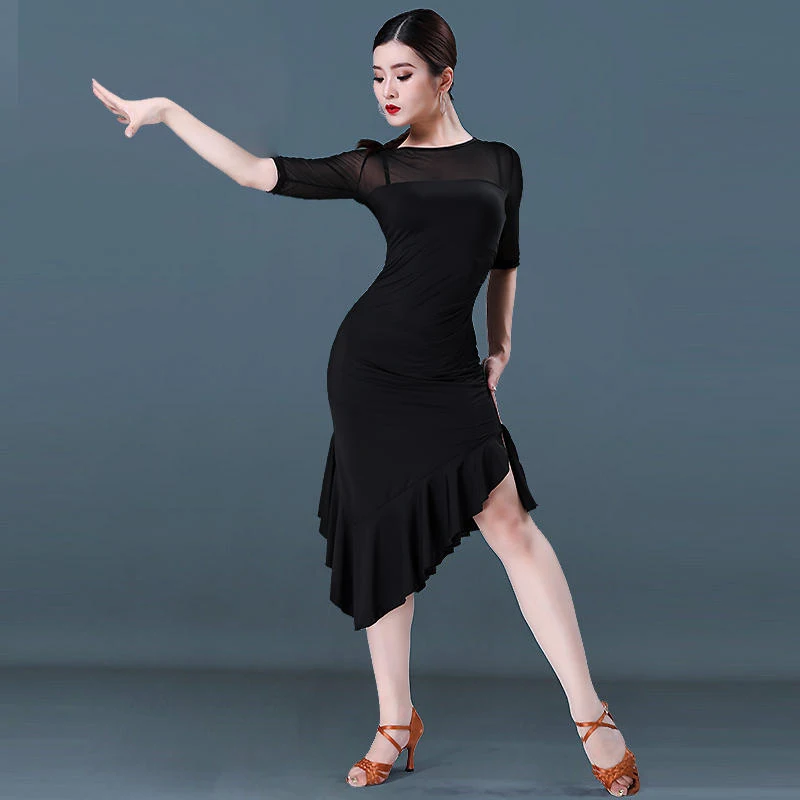 Transparent Line Dance Skirt Black Latin Dance Practice Clothing Long Dresses for Women Costumes for Girls 2024 Skirts Wear Suit