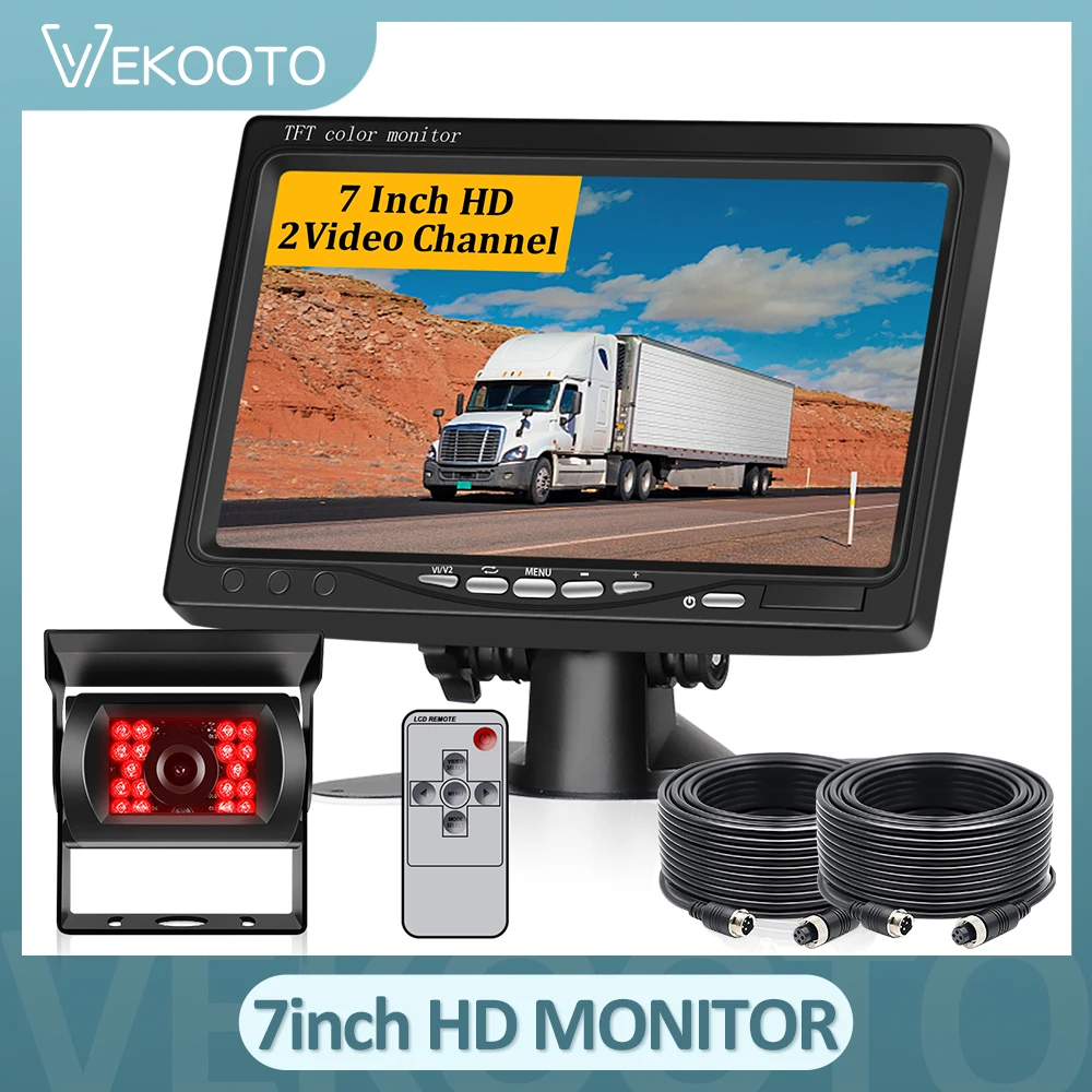 

7" LCD Color TFT Rear View Monitor 800*480 Vehicle IR LED Back up Reverse Camera + 4-pin Connector for Bus Truck RV